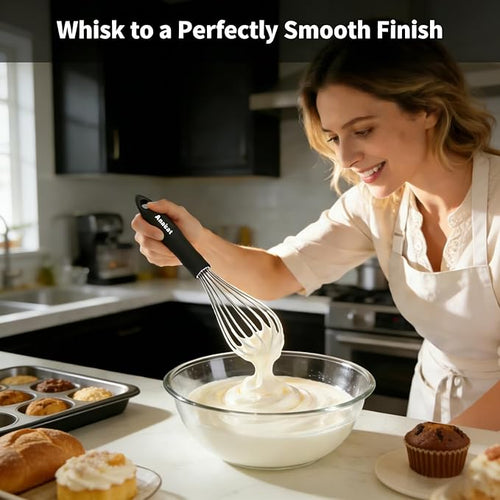 3 Packs Stainless Steel Whisk Set - Balloon Whisk, Anaeat Thick Stainless Steel Wire ＆ Strong Handles, Egg Beater for Cooking, Blending, Whisking, Beating and Stirring (9"+11"+12")