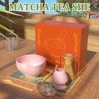 Matcha Whisk Set & Japanese Tea Set, 8PCS Ceramic Matcha Kit, Heart-shaped Matcha Bowl with Spout and Bamboo Whisk for Ceremony Matcha Lovers, Ideal Gift Christmas and Birthday (Cherry Blossom Pink)