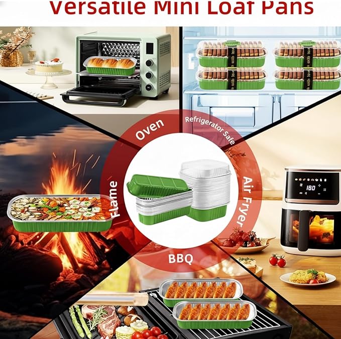 30 Pack 6.8oz Christmas Green Disposable Rectangular Aluminum Foil Mini Loaf Pans with Lids,Mini Cake Pans for Baking, Loaf Baking Pans, Small Containerfor for Patrick’s Day Party