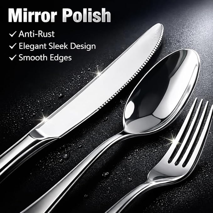 Silverware Set 30-Piece, Stainless Steel Flatware Cutlery Set for 6, Mirror Polished, Dishwasher Safe, Tableware Set for Home, Kitchen, Wedding, Party