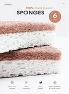 Double Sponge Holder, Water-Absorbing Stone Dish Sponge Caddy for Kitchen Sink Counter, Fast-Drying Stone Sponge Holder with 6 Sponges and 1 Brush, White