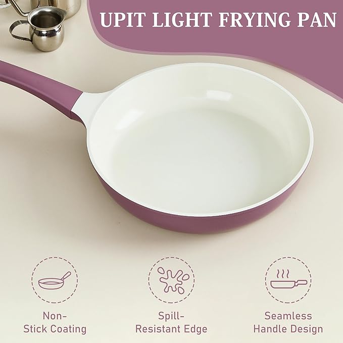 UPIT Non Stick Ceramic Frying Pan Skillet | Scratch-Resistant PFOA & PFOS Free Non Toxic Pan for Cooking | Compatible with Induction, Gas & Electric Stovetops (10 IN)