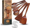 6-Piece Teak Wooden Cooking Utensils Set – Heat-Resistant Spoons & Spatulas | Natural Wood, Non-Stick Safe Kitchen Tools