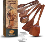 6-Piece Teak Wooden Cooking Utensils Set – Heat-Resistant Spoons & Spatulas | Natural Wood, Non-Stick Safe Kitchen Tools
