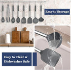 TeamFar Kitchen Utensils, 8PCS Silicone Utensils Kitchen Tools Set with Stainless Steel Handle, for Nonstick Cookware Frying Flipping Draining, Healthy & Anti-heat, Nonstick & Dishwasher Safe - Gray