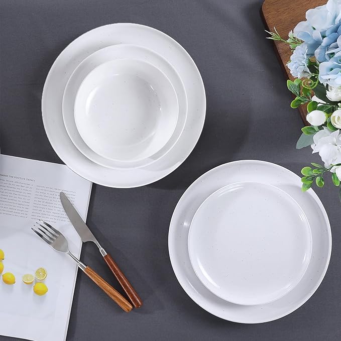 Webbylee 12-Piece Melamine Dinnerware Set for 4 – Unbreakable Plates & Bowls, Lightweight, Two-Tone White & Grey, Ideal for Family Meals, Camping, Picnic, Parties