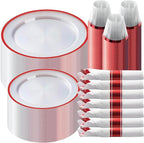 Goodluck 350 Piece Red Plastic Dinnerware Set for Party, Clear Disposable Plates for 50 Guests, Includes 100 Plates, 50 Pre Rolled Napkins with Cutlery Set, 50 Cups for Graduation, Wedding, Christmas