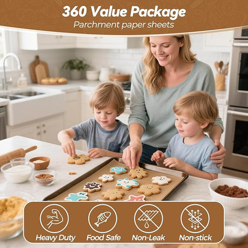 360 Count 9"x 13" Heavy Duty Parchment Paper Sheets for Baking, No-Stick & No-Leak Unbleached Baking Paper, Pre-cut Half Parchment Paper Sheets for Oven, Air Fryer, Microwave