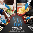 Walfos Kitchen Tongs - 7" 9" and 12" Heat Resistant Food tongs, Thickened Stainless Steel and BPA Free Silicone Tips, Great for Cooking, Grilling, Turning, Dishwasher safe(3 blue silicone tongs)