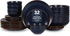 Stone Lain Brasa Stoneware 32 Piece Modern Dinnerware Sets, Plates and bowls, Service for 8, Blue, Microwave & Dishwasher Safe