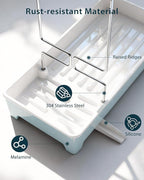 Minimalist Sink Caddy, Rustproof Sponge Holder for Kitchen Sink with 304 Stainless-Steel Brush Holder, Countertop Rack Organizer with Raised Ridges & Silicone Drain Tube (Pastel Blue, Large)