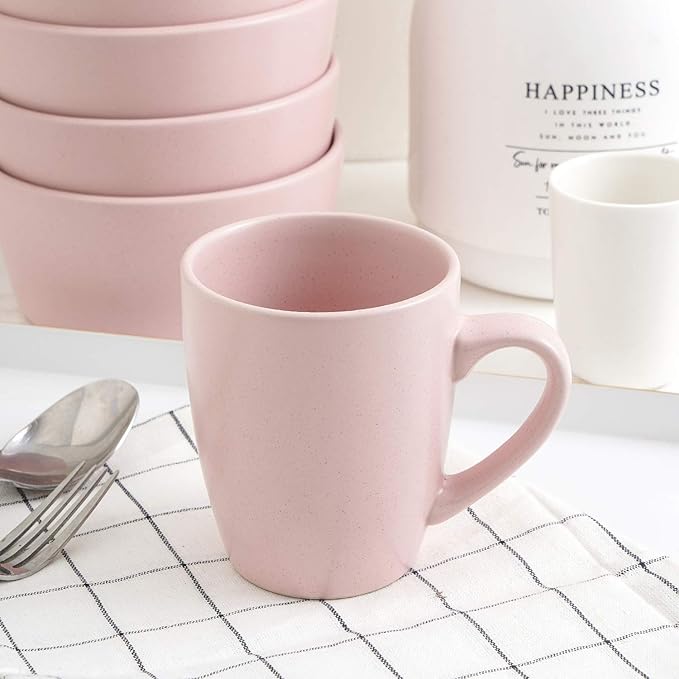 Stone Lain Albie Stoneware 16-Piece Modern Dinnerware Set, Kitchen Plates and Bowls Sets, Service for 4, Pink, Microwave & Dishwasher Safe