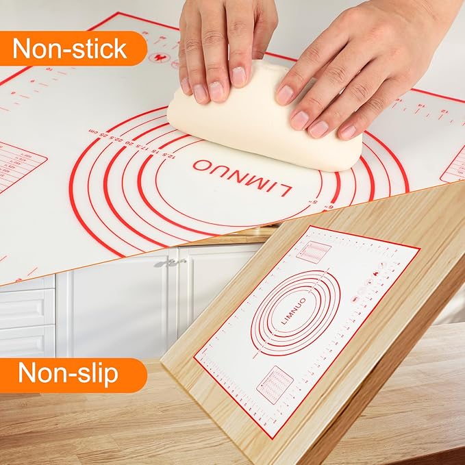 Silicone Baking Mat，Non Stick Rolling Dough with Measurements for Pie Pizza Cookies Fondant Making，Extra Thick Non Slip Silicone Pastry Mat (Red, XL-20"×28")