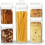 Felli Flip Tite Storage Container with Lid 4" Airtight Ring Seal Top, Stackable Acrylic Canister Jar Set for Kitchen Pantry Organizer, Food Spice Pasta Snack (5pk, Variety)