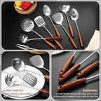 304 Stainless Steel Kitchen Utensils Set, 8 Pcs Long Cooking Utensils Set with Wooden Handle, Large Heat Resistant Kitchen Tools(Dishwasher Safe)