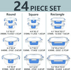 12 Pack Glass Food Storage Container Set with Lids Airtight, Stackable Meal Prep & Leftover Containers, Lunch Box for Microwave, Oven, Freezer and Dishwasher (Blue)