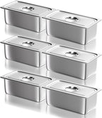WantJoin Steam Table Hotel Pans with Lid 1/3 Third Size 2.5 Inch Deep 6 Pack, Stainless Steel Metal Food Storage Container Tray Sets, Restaurant Chafing Dishes Commercial Buffet Warmer Catering