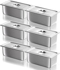 WantJoin Steam Table Hotel Pans with Lid 1/3 Third Size 6 Inch Deep 6 Pack, Thickened Stainless Steel Metal Food Storage Container Tray Set, Restaurant Chafing Dishes Commercial Buffet Warmer Catering