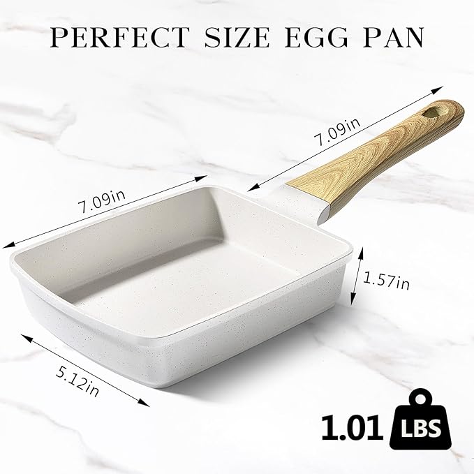 GiPP Japanese Omelette Pan, Tamagoyaki Egg Pan, Nonstick Egg Frying Pan, Rectangle Granite Cookware, PFOS & PFOA Free, White