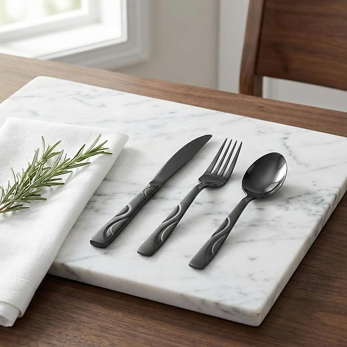 Black Silverware Set, 30 Pieces Stainless Steel Flatware Utensils, Cutlery Set Service for 6 Including Fork Spoon and Knife, Dishwasher Safe