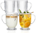 KEMORELA Glass Coffee Mugs Set of 4, Ribbed Large Coffee Mug 16 Oz With Handles for Hot Beverages, Clear Mugs for Tea, Cappuccino, Latte, Espresso Coffee, Glass Coffee Cups Large Coffee Mug