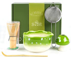 Cute Mushroom Matcha Bowl Set, Traditional Japanese Matcha Tea Ceremony Kit, Handcrafted Ceramic Whisk Holder and Bowl, Green