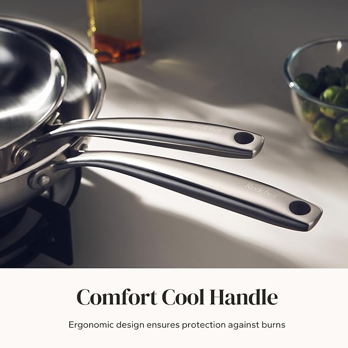 Redchef Stainless Steel Frying Pan Set, Induction Kitchen Cookware Set, Non-Toxic Uncoated Skillets for Searing & Cooking, Oven Safe Stainless Steel Cookware Set, 3-Piece (8", 9.5", 11")