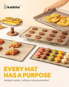 Silicone Baking Mat Set of 5, Katbite Food Grade Non-stick Reusable Cookie Sheet Bakeware Mats for Making Macaron, Cookie, Pizza, Pastry