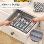 Lifewit Silverware Drawer Organizer, Expandable Utensil Tray for Kitchen, BPA Free Flatware and Cutlery Holder, Adjustable Plastic Storage for Spoons Forks Knives, 8.5-14 x 12", Gray