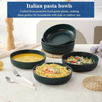 HOMQUEN Pasta Bowls Set of 6, 37oz Salad Bowls Green Soup Bowls, Large Pasta Serving Bowls, Unbreakable Plastic Dinner Bowls, Dinnerware Sets,Valentines Day Gift, Dishwasher Safe (Green)