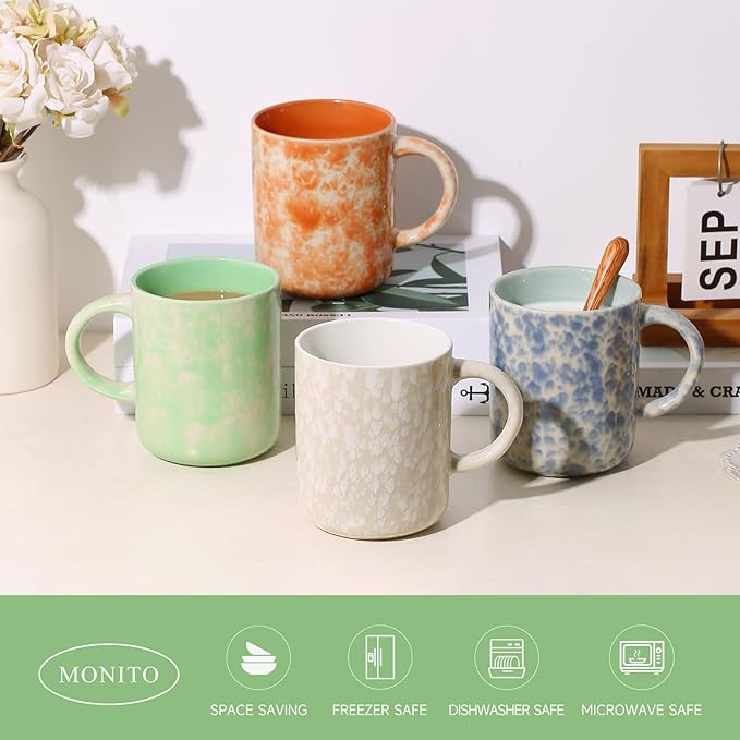 MONITO 17 OZ Coffee Mugs Set of 4, Ceramic Modern Coffee Mugs Set with handle for Tea/Latte/Milk/Cocoa.