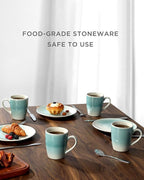 famiware Coffee Mugs Set, 13 oz Mug Set of 4, Stoneware Cups for Latte, Hot Tea, Mocha, Cocoa, Cappuccino, Microwave and Dishwasher Safe, Glacier Series, Aqua (Pack of 2)