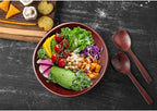 Melvvi Large Wooden Salad Bowl Set with 2 Serving Utensils | 12" Acacia Wood Royal Brown color Bowls for Food | Great Gift for Mothers Day (Royal Set of 3)