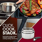 T-fal Ingenio Expertise Stainless Steel Cookware Set 4 Piece, Induction, Oven Safe, Stackable Cookware, Pots and Pans, RV, Camping, Frying Pans, Dishwasher Safe, Detachable/Removable Handle, Silver