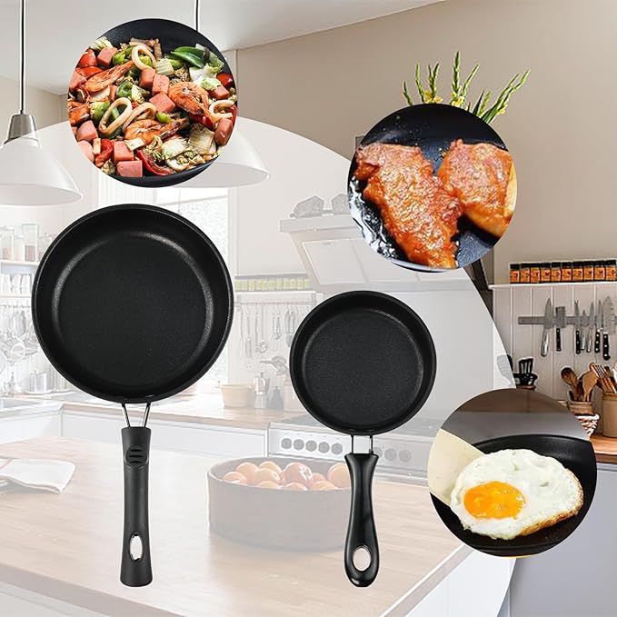 Flylin 2 PCS Skillet Set, Portable Mini Frying Pan with Marble Coating Non-Stick and Heat Resistant Handle, Skillet Deeper Skillet Pan for home Frying Saute Cooking Pizza Omelette Steak (12cm+16cm)