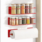 Magnetic Spice Rack For Refrigerator, Space Saving Magnetic Shelf For Fridge Red 2 Pack With Magnetic Paper Towel Holder
