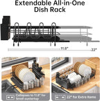 Foldable Dish Drying Rack for Kitchen Counter, Drying Rack Kitchen Counter, Sink Dish Drainer with Plate Holder, Small Kitchen Dish Strainer & Dish Dryer Organizer, Adjustable 13.7"-22.83"