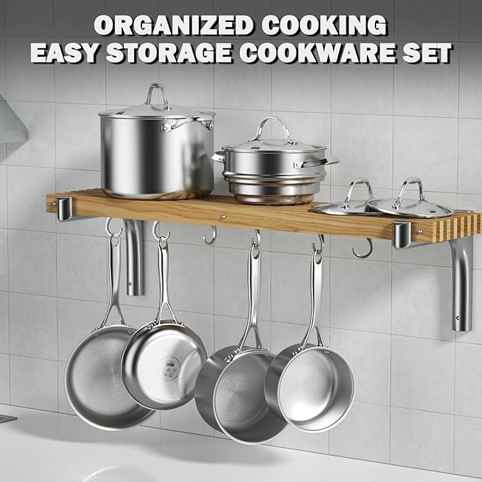 Cooks Standard 10 Piece Stainless Steel Cookware Set — Induction Cookware, Non Toxic Pots Pans Set, Professional Stainless Steel Pot Pan Set, Heavy Duty Pot Set, Multi-Ply Full Clad Stay-Cool Handles