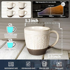 Artena Ceramic Coffee Mugs Set of 4, 16oz Embossed Large Latte Mugs Coffee Cups with Handle for Tea, Latte, Cappuccino & Cocoa, Milk Dishwasher & Microwave Safe, White (Wheat Leaf)
