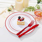 WELLIFE 350 Pcs Red Plastic Plates for 50 Guests - Plastic Dinnerware Set,Valentines Party Supplies Includes 100 Red Plates,150 Silverware,50 Napkins,50 Cups, Valentines Plates