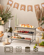 LAUCHUH 3 Tier Serving Trays for Party, 14 inch Porcelain Tiered Tray Stand Serving Platter with Collapsible Sturdier Rack Serving Dishes for Mother's Day Entertaining, Speckled Glaze