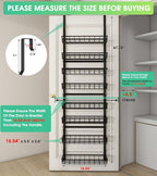 Over The Door Pantry Organizer, Wall Mount Spice Rack, Pantry Hanging Storage and Organization, 8 Adjustable Baskets Heavy-Duty Metal for Home & Kitchen, Back of Door Seasoning Rack - Black