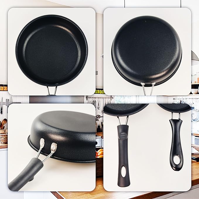 Flylin 2 PCS Skillet Set, Portable Mini Frying Pan with Marble Coating Non-Stick and Heat Resistant Handle, Skillet Deeper Skillet Pan for home Frying Saute Cooking Pizza Omelette Steak (12cm+16cm)