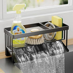 Kitchen Sink Caddy Organzier with Sponge Holder and Removable Drip Tray for Kitchen Sink, 304 Stainless Steel Organize for Sponge Soap Dish Brush Storage Accessories(Black)