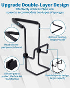 Sink Sponge Holder - Metal Kitchen Sink Faucet Organizer for Sponges, Brushes and Cleaning Tools, Faucet Sponge Holder Hanging Fix Around Faucet (Black)