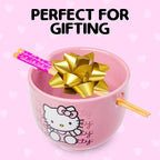 Silver Buffalo Sanrio Hello Kitty Waving Pink Ceramic Ramen Noodle Rice Bowl with Chopsticks, Microwave Safe, 20 Ounces,