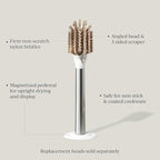 Curio Home Goods Ionic Dish Brush, Magnetized to Stand Upright, Stainless Steel with Replaceable Head, Silver