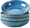 Sureasy Pasta Bowls Set of 4, 30oz Large Embossed Serving Bowl Plates, 8.5 Inch Wide and Shallow Plate Bowls, Microwave, Oven & Dishwasher Safe, Blue