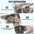 Stainless Steel Scrubber Smiley Face Dish Sponge Holder, Silver Sink Caddy Organizer Storage with Suction Cup for Kitchen, Rv Apartment Kitchen Accessories Decor