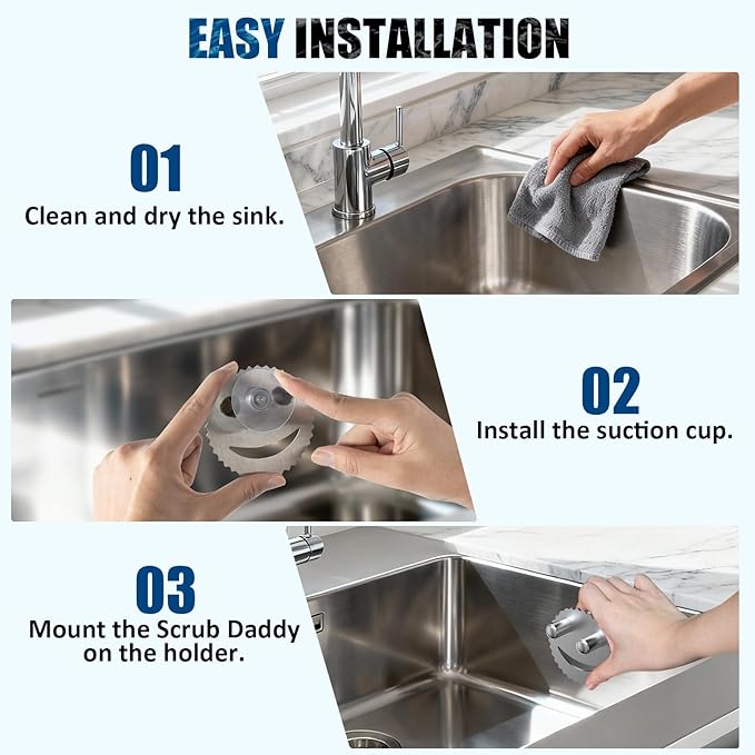 Stainless Steel Scrubber Smiley Face Dish Sponge Holder, Silver Sink Caddy Organizer Storage with Suction Cup for Kitchen, Rv Apartment Kitchen Accessories Decor